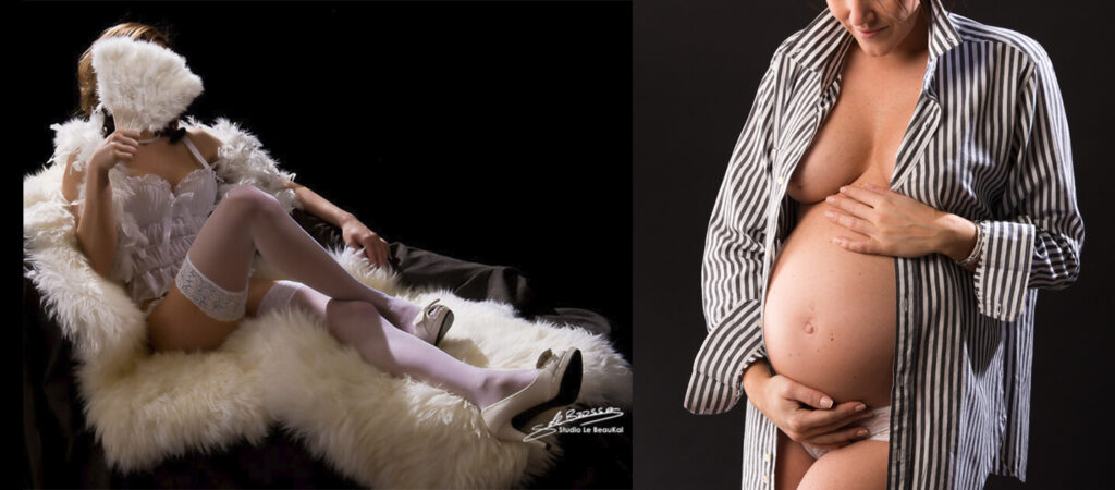 Deux séances Boudoir et Future Mamande portraits en studio pour célébrer sa féminité