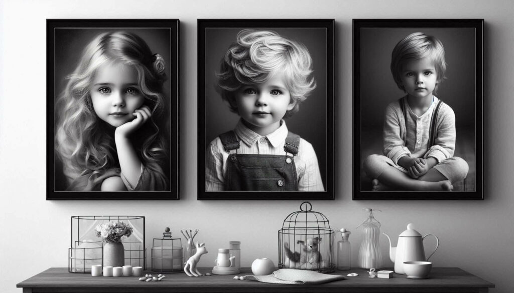 tryptique portrait noir et blanc enfants, une idée de décoration