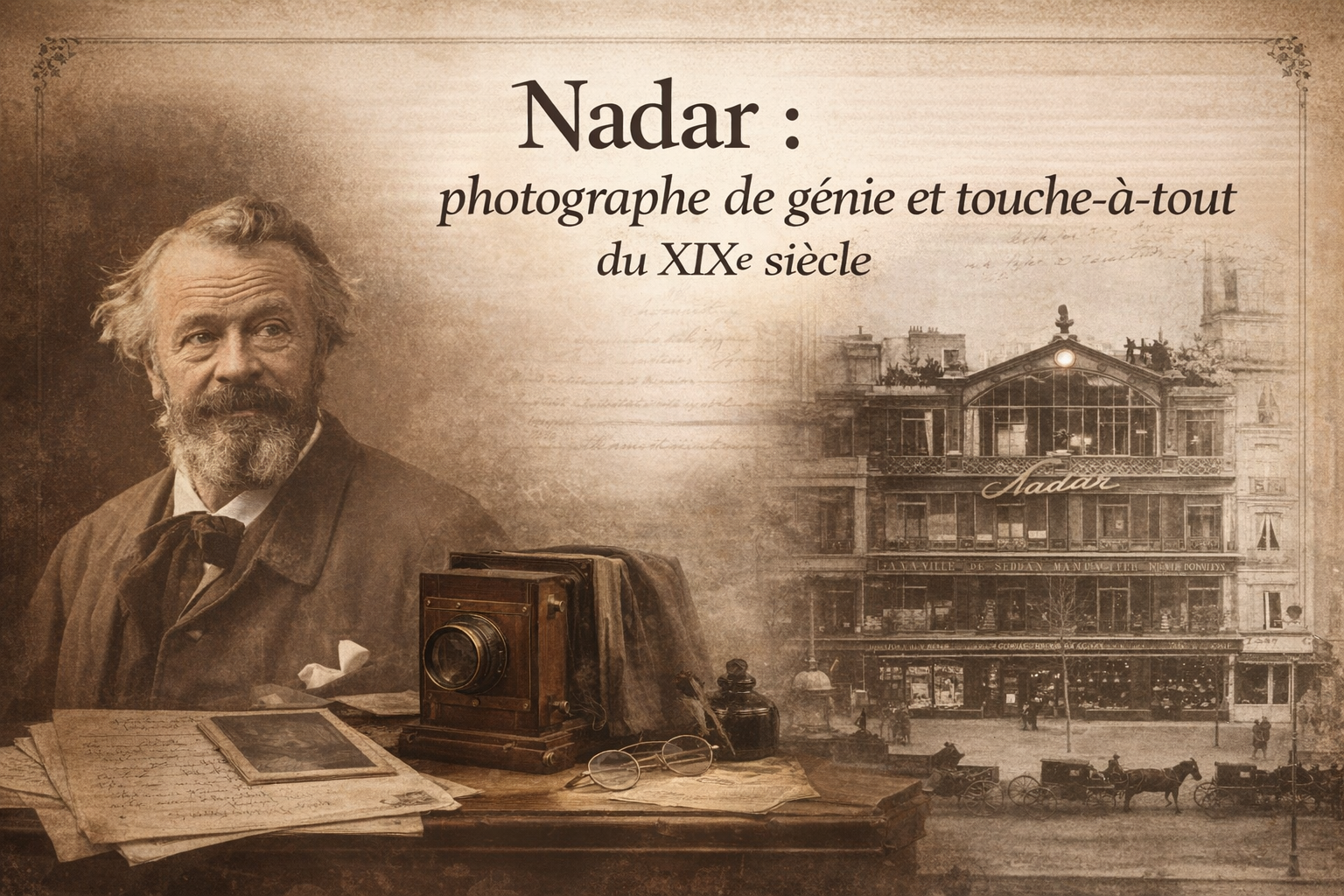 Nadar portrait photographique avec la façade historique de son atelier du boulevard des Capucines
